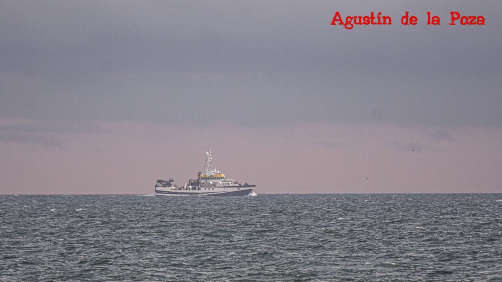 El buque Ramón Margalef de la Armada científica navega frente a la costa de Rota
