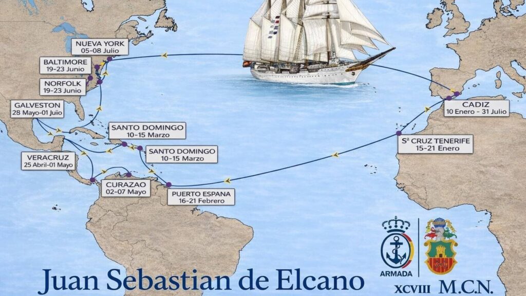 Puertos y fechas del crucero 2026 del buque escuela Juan Sebastián de Elcano