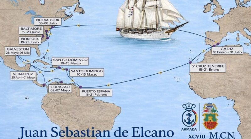 Puertos y fechas del crucero 2026 del buque escuela Juan Sebastián de Elcano
